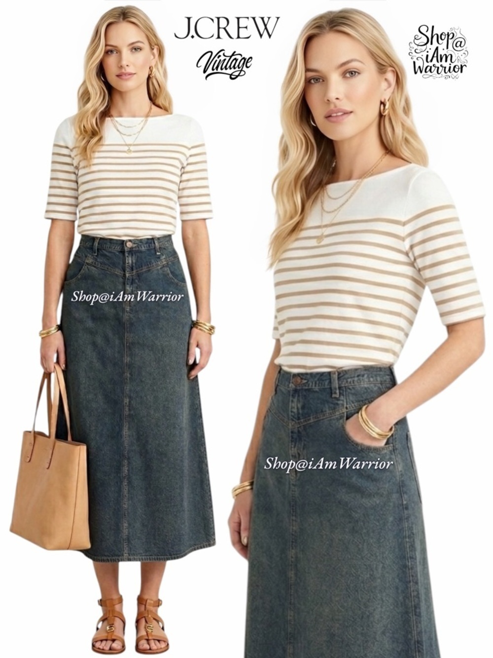 J.Crew RARE Vintage Broken-in indigo Denim A-Line Midi skirt *shop@iamwarrior